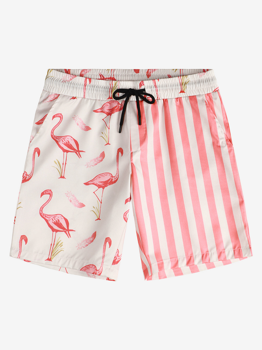 Men's Flamingo and Pink Striped Animal Aloha Beach Hawaiian Shorts