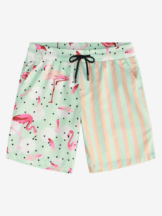 Men's Flamingo and Pink Striped Animal Aloha Beach Hawaiian Shorts