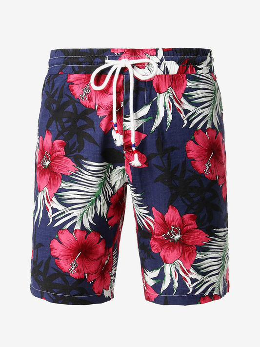 Men's Hawaiian Floral Print Casual Cotton Shorts